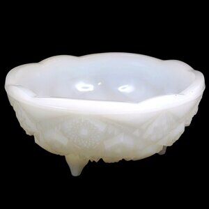 McKee Toltec Milk Glass 7" 3-Toed Footed Bowl Vintage Decorative Tableware